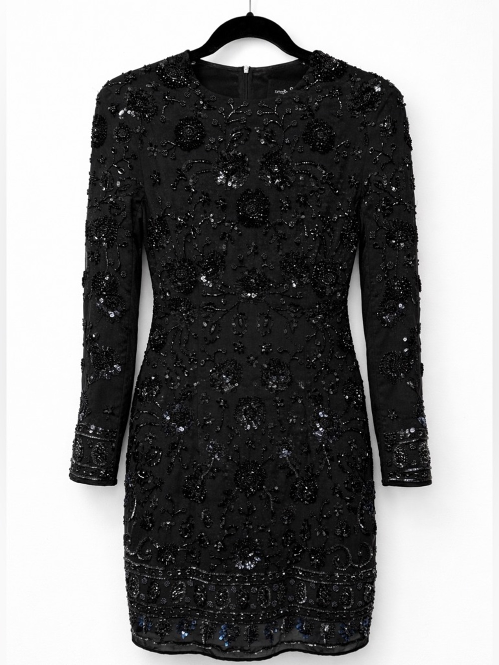 Needle & Thread Black Long-Sleeve Beaded Cocktail Dress